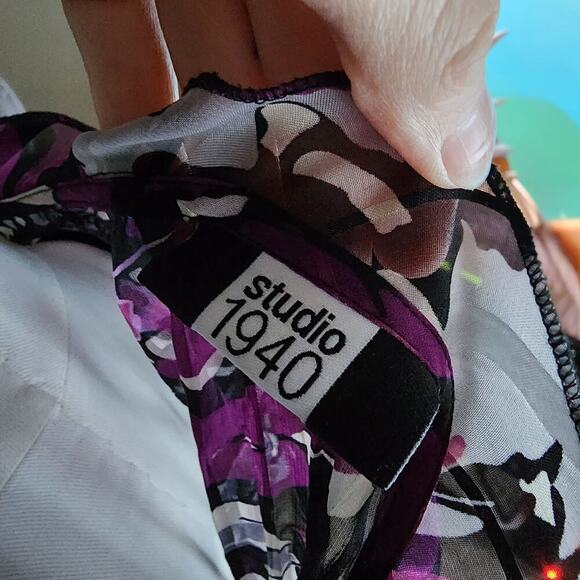 Y2k Studio 1940 Purple White Frilly Mesh Funky Tie Front Blouse Top Sz Small - Picture 6 of 6
